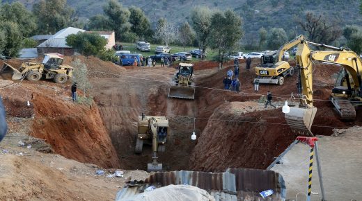 Moroccan authorities and firefighters work to get five-year-old child Rayan out of a well into which he fell after 48 hours earlier, on February 3, 2022 in the region of Chefchaouen near the city of Bab Berred. (Photo by AFP) / The erroneous mention appearing in the metadata of this photo by STR has been modified in AFP systems in the following manner: [36 hours] instead of [48 hours]. Please immediately remove the erroneous mention from all your online services and delete it from your servers. If you have been authorized by AFP to distribute it to third parties, please ensure that the same actions are carried out by them. Failure to promptly comply with these instructions will entail liability on your part for any continued or post notification usage. Therefore we thank you very much for all your attention and prompt action. We are sorry for the inconvenience this notification may cause and remain at your disposal for any further information you may require.