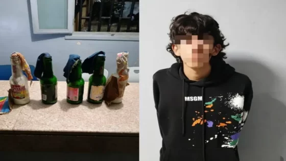 ها اللي باغيين الخراب للبلاد . . . البوليس شدو شخص و بحوزته زجاجات المولوتوف الحارقة كان باغي يطرطقها على البوليس