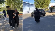 أم مغربية تقتحم احتجاجات ثانوية وتجر ابنها للسيارة بـ”تصرفيقة” و الإعلام الفرنسي نوه بها و اعتبرها قدوة فالتربية